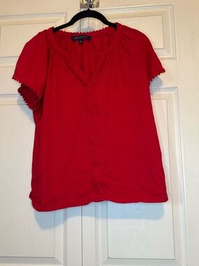 Tommy Hilfiger Bright Red Short Sleeve Peasant Blouse - L